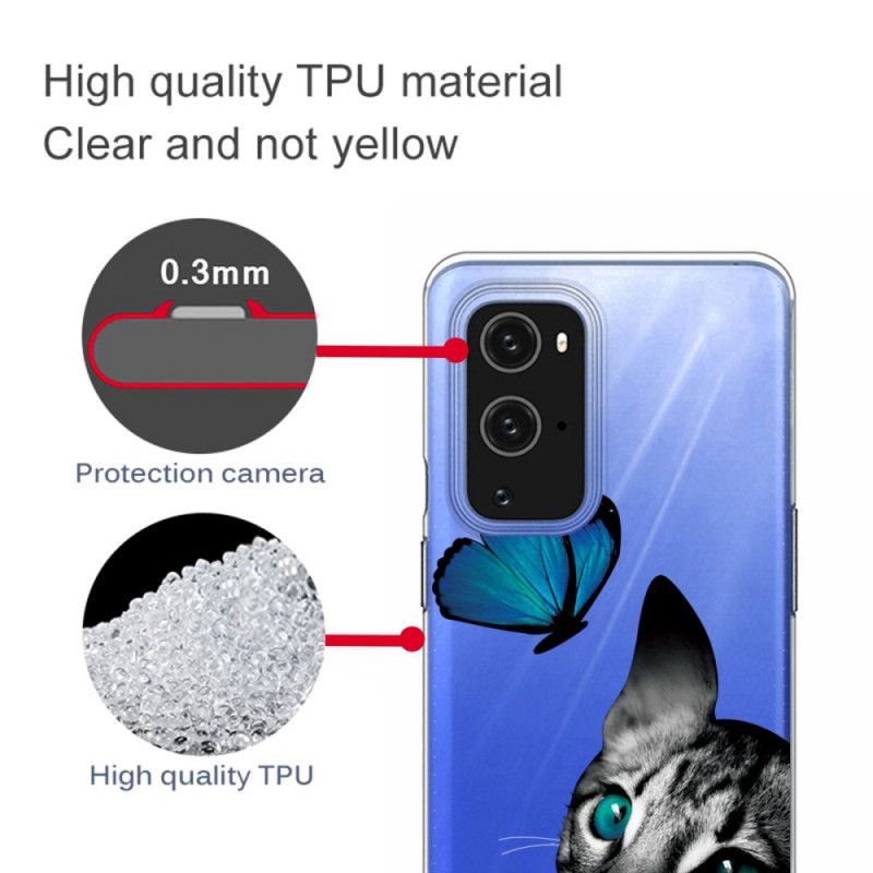 Deksel for OnePlus 9 Pro Katt Og Sommerfugl