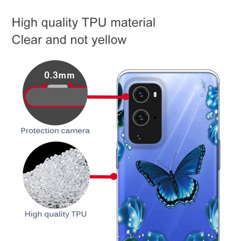 Deksel OnePlus 9 Pro Mørkeblå Luksus Sommerfugl