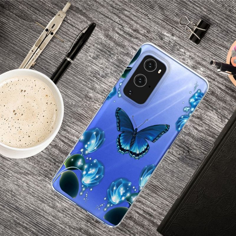 Deksel OnePlus 9 Pro Mørkeblå Luksus Sommerfugl