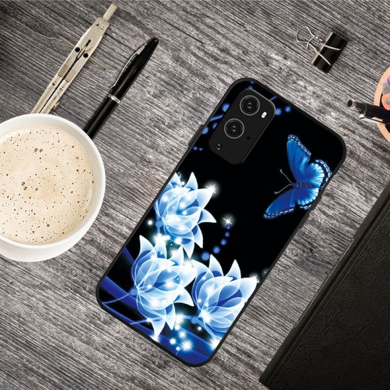 Deksel OnePlus 9 Pro Sommerfugl Og Blå Blomster Beskyttelse