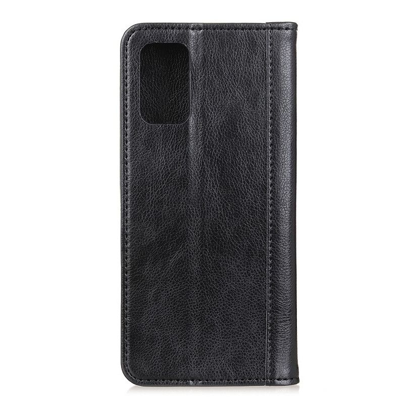 Folio Deksel OnePlus 9 Pro Svart Mobildeksel Elegant Delt Lychee-Skinn