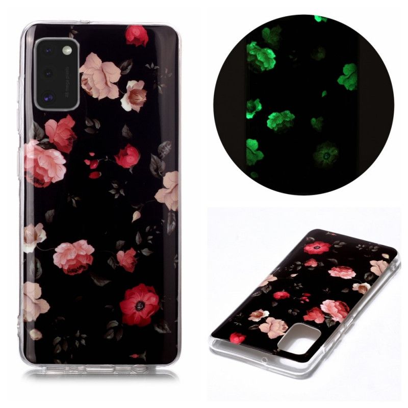 Deksel Samsung Galaxy A41 Svart Fluorescerende Blomsterserie