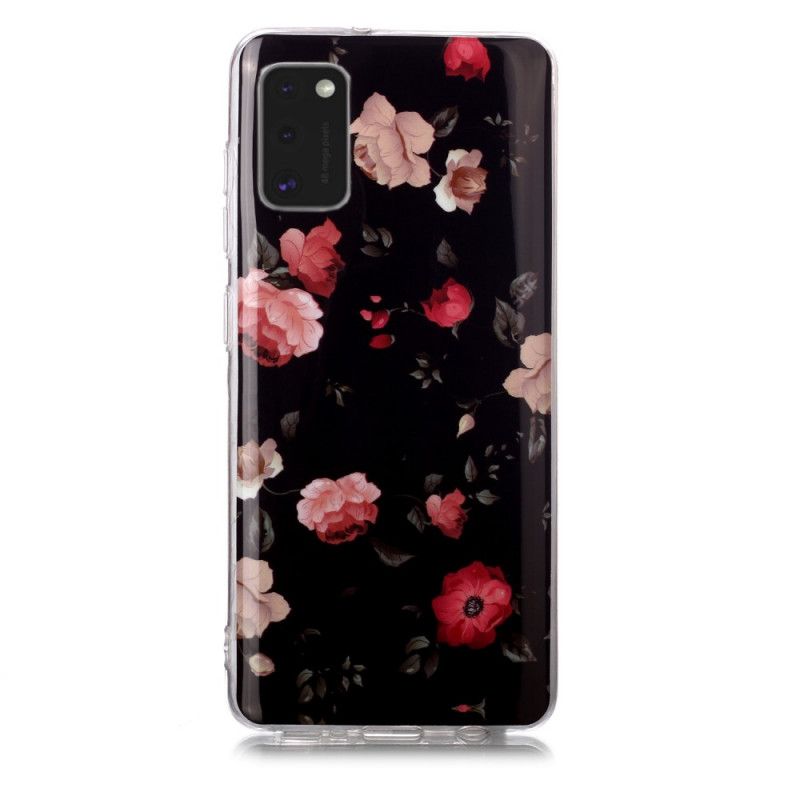 Deksel Samsung Galaxy A41 Svart Fluorescerende Blomsterserie