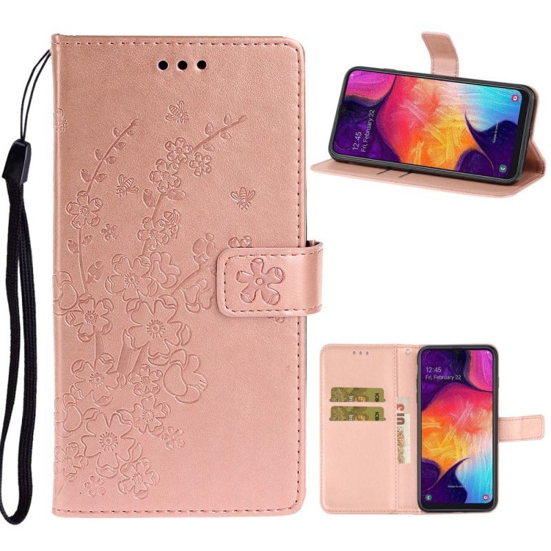 Folio Deksel for Samsung Galaxy A41 Lilla Blomstertrykk Med Tanga