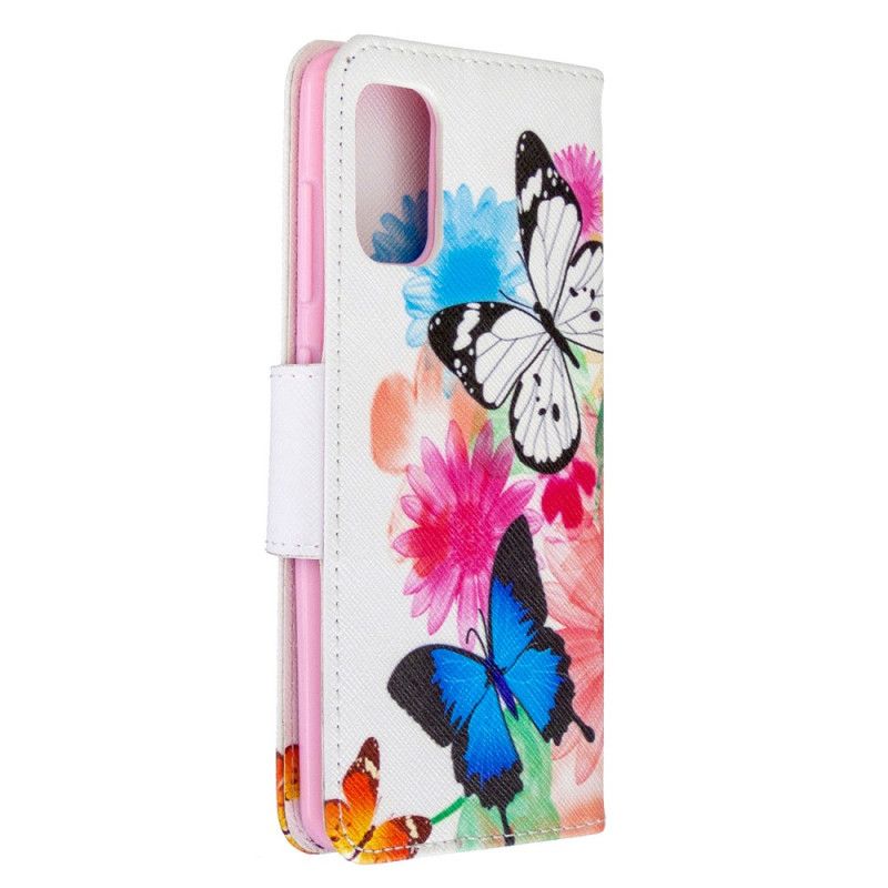 Folio Deksel for Samsung Galaxy A41 Magenta Malte Sommerfugler Og Blomster