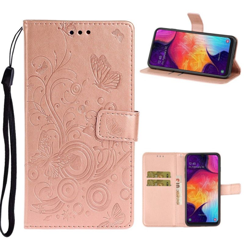 Folio Deksel Samsung Galaxy A41 Magenta Retro Sommerfugler Og Blomster