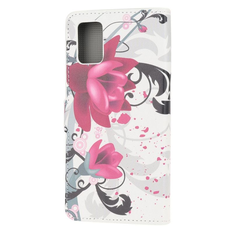 Folio Deksel Samsung Galaxy A41 Magenta Tropiske Blomster Anti-fall