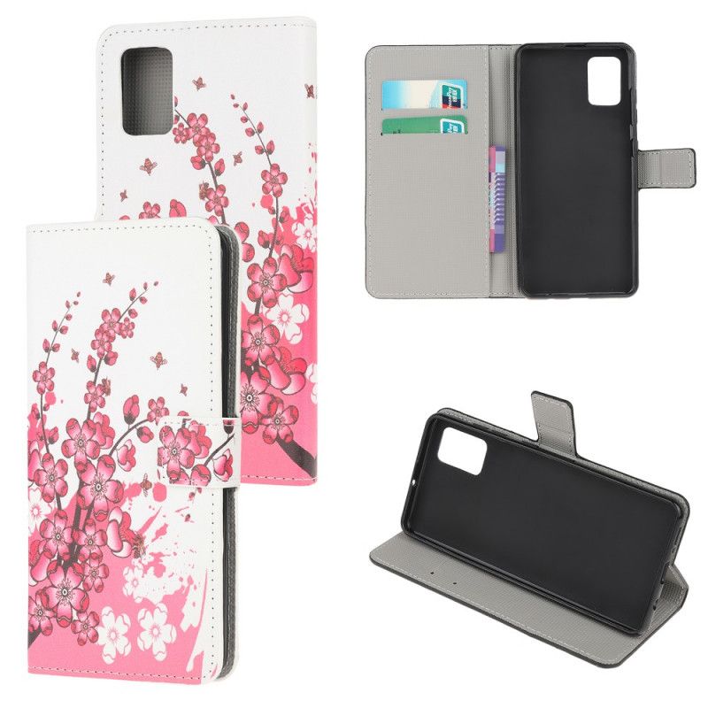 Folio Deksel Samsung Galaxy A41 Magenta Tropiske Blomster Anti-fall