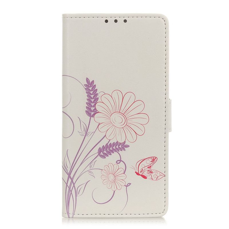 Folio Deksel Samsung Galaxy A41 Tegning Av Sommerfugler Og Blomster