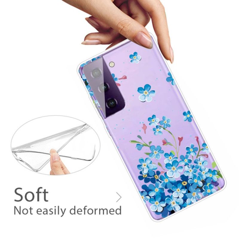 Deksel Samsung Galaxy S21 5G Blå Blomster Anti-fall