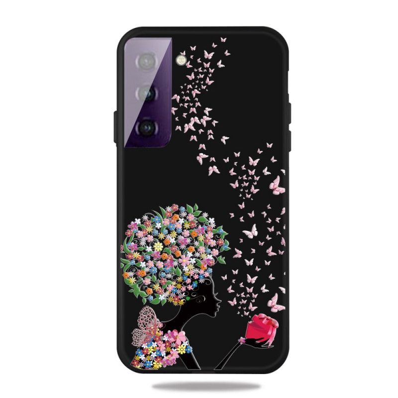 Deksel Samsung Galaxy S21 5G Kvinne Med Blomsterhode Beskyttelse