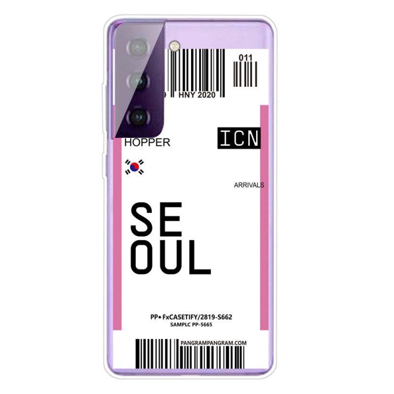 Deksel Samsung Galaxy S21 5G Magenta Boardingkort Til Seoul Anti-fall