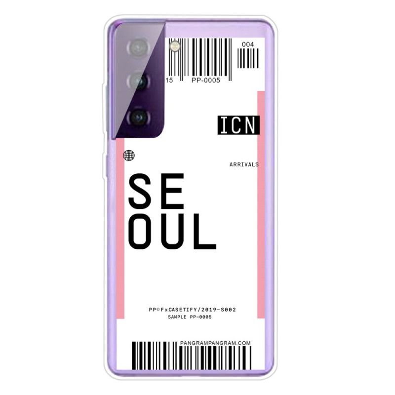 Deksel Samsung Galaxy S21 5G Magenta Boardingkort Til Seoul Anti-fall