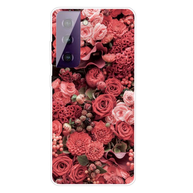 Deksel Samsung Galaxy S21 5G Rød Intense Blomster