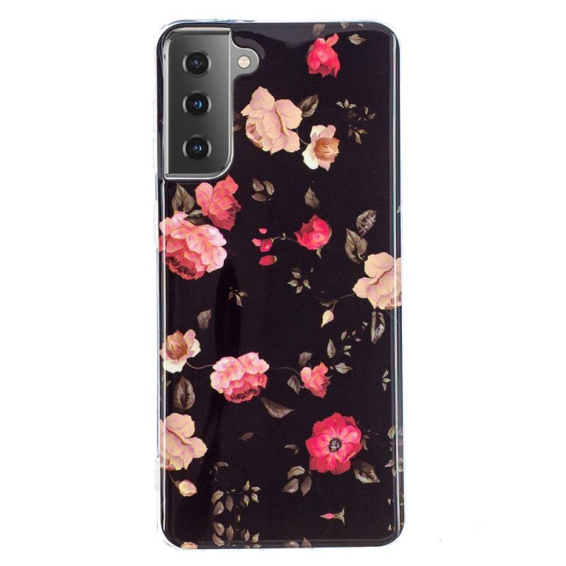 Deksel Samsung Galaxy S21 5G Svart Fluorescerende Blomsterserie