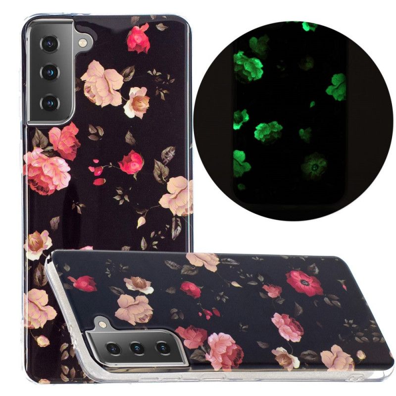 Deksel Samsung Galaxy S21 5G Svart Fluorescerende Blomsterserie