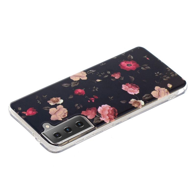 Deksel Samsung Galaxy S21 5G Svart Fluorescerende Blomsterserie