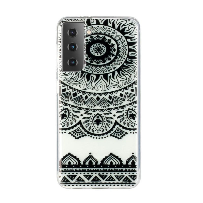 Deksel Samsung Galaxy S21 5G Svart Gjennomsiktig Blomstermandala Anti-fall