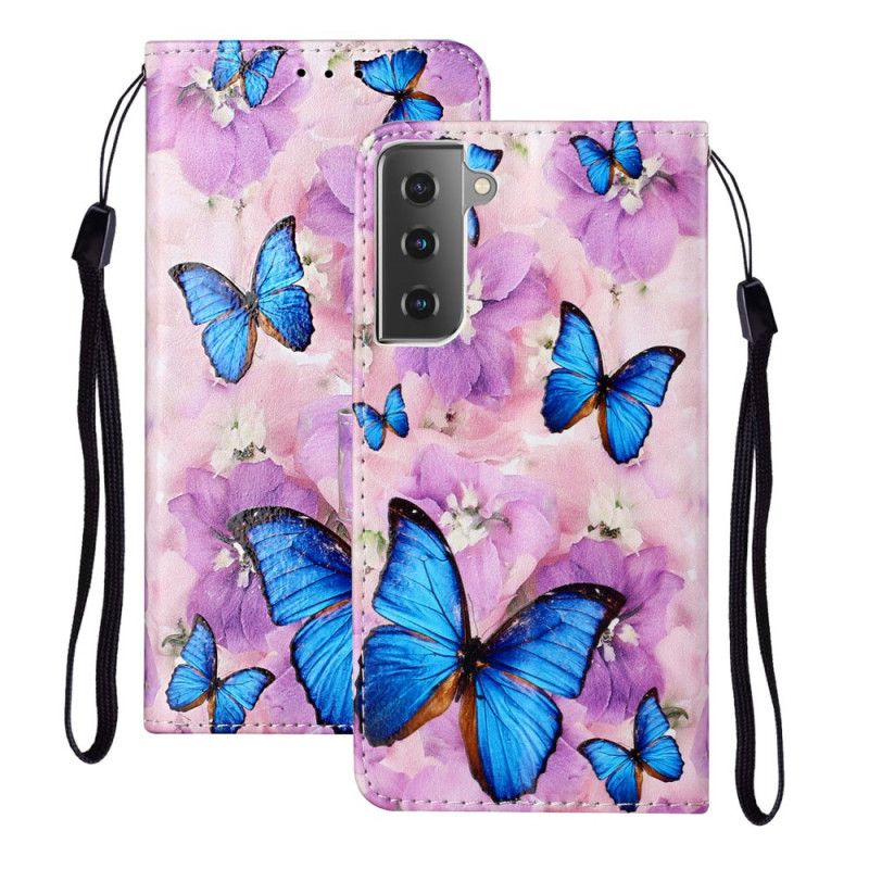 Folio Deksel for Samsung Galaxy S21 5G Blomster Sommerfugler