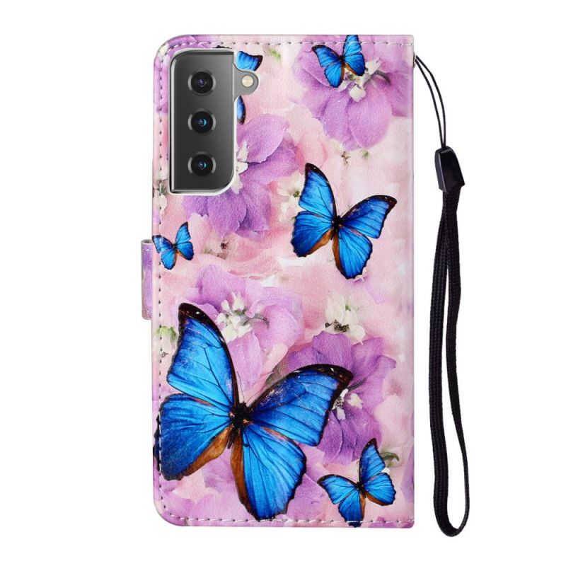 Folio Deksel for Samsung Galaxy S21 5G Blomster Sommerfugler