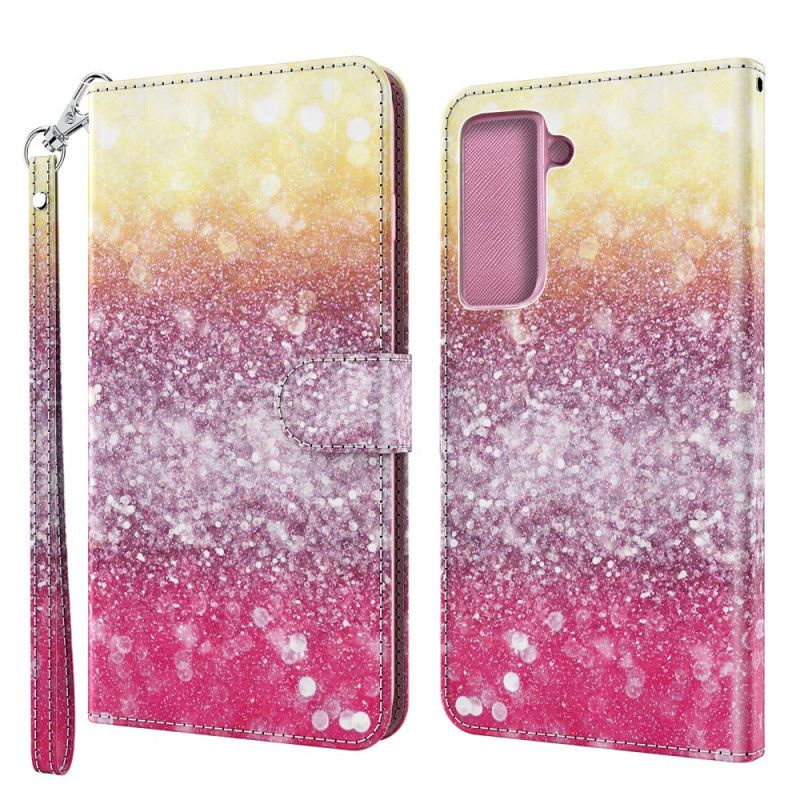 Folio Deksel for Samsung Galaxy S21 5G Magenta Glittergradient