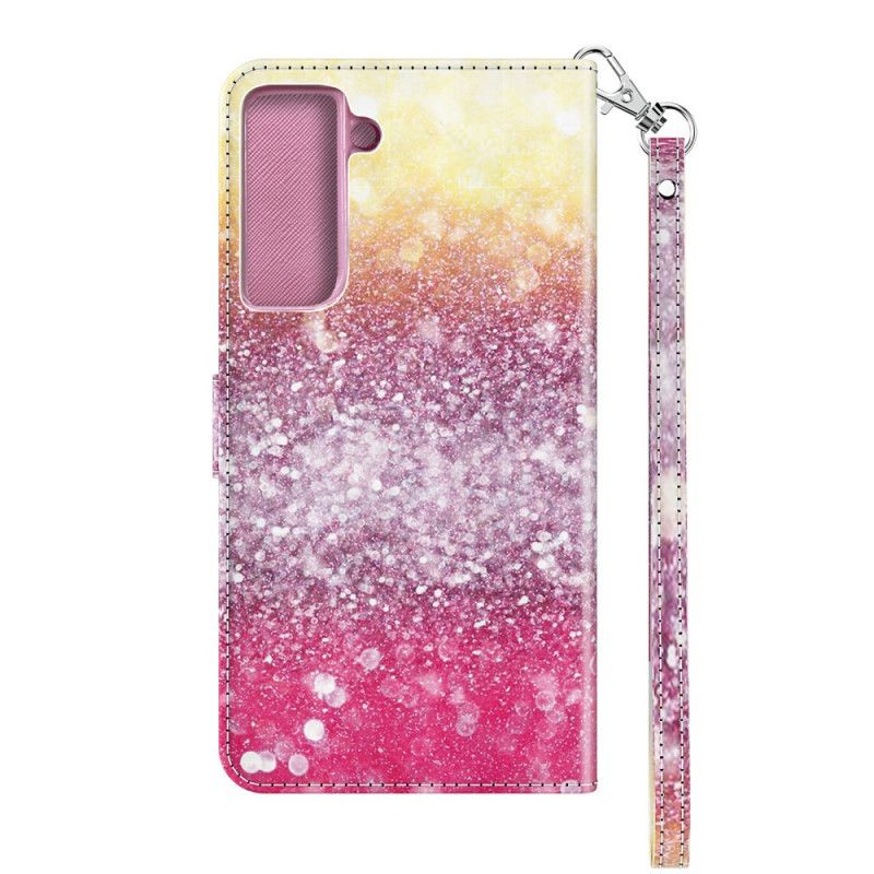 Folio Deksel for Samsung Galaxy S21 5G Magenta Glittergradient