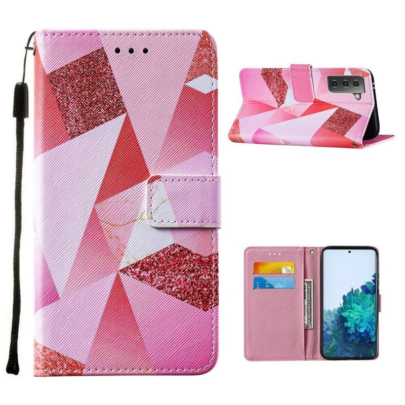 Folio Deksel for Samsung Galaxy S21 5G Magenta Trekanter Og Glitter