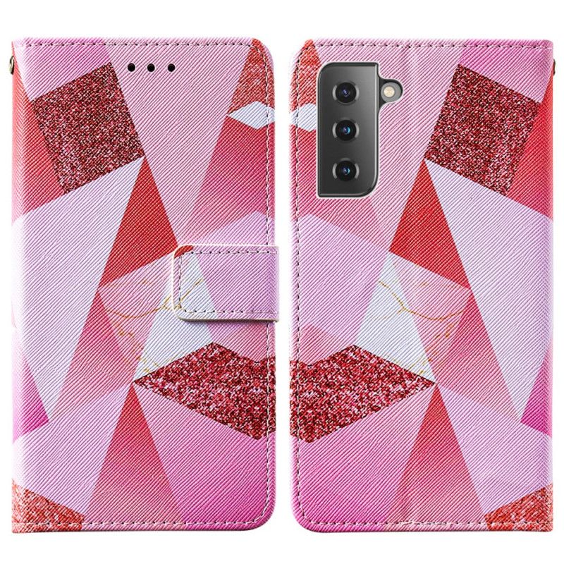 Folio Deksel for Samsung Galaxy S21 5G Magenta Trekanter Og Glitter