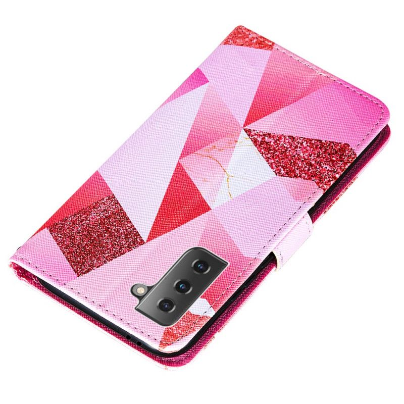 Folio Deksel for Samsung Galaxy S21 5G Magenta Trekanter Og Glitter