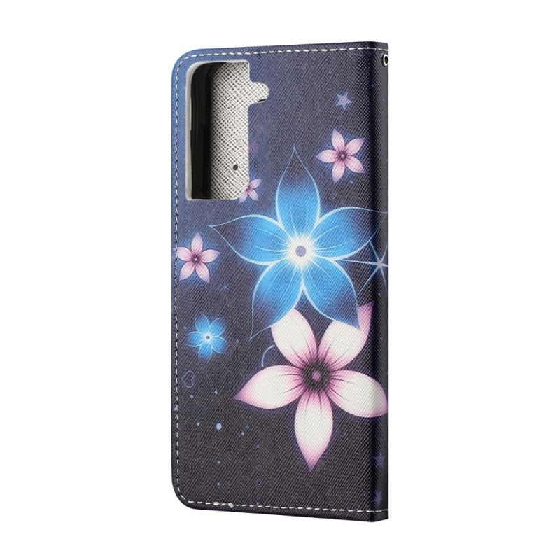 Folio Deksel for Samsung Galaxy S21 5G Måneblomster Med Tanga