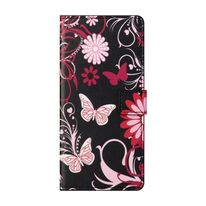 Folio Deksel for Samsung Galaxy S21 5G Svart Sommerfugler Og Blomster