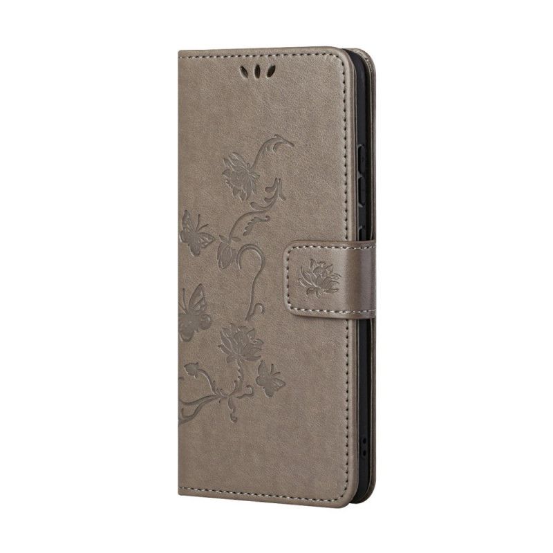 Folio Deksel for Samsung Galaxy S21 5G Svart Sommerfugler Og Tanga Blomster