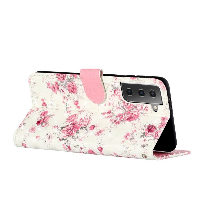 Folio Deksel Samsung Galaxy S21 5G Blomster Lette Flekker Med Stropp