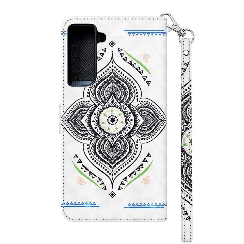 Folio Deksel Samsung Galaxy S21 5G Hvit Lys Flekker Mandala Med Stropp