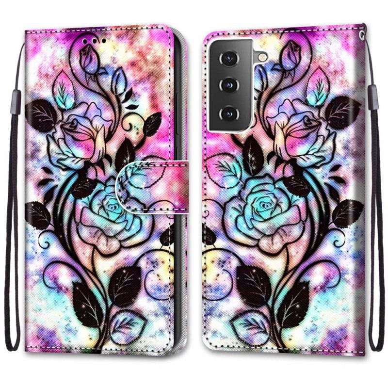 Folio Deksel Samsung Galaxy S21 5G Neonblomster