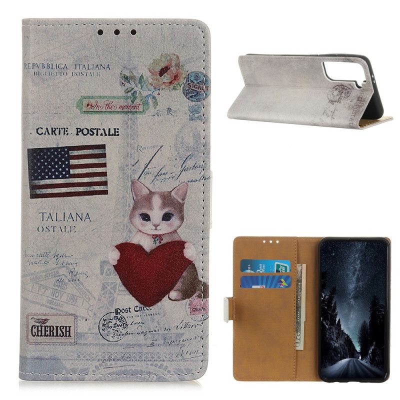 Folio Deksel Samsung Galaxy S21 5G Omreisende Katt Anti-fall