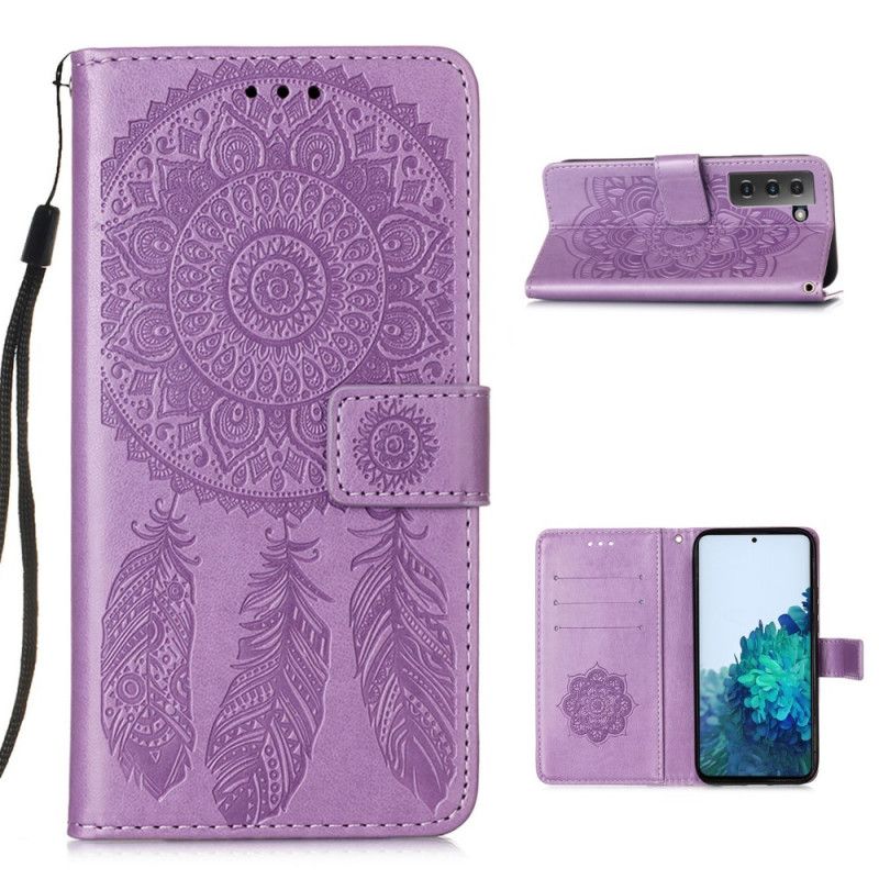 Folio Deksel Samsung Galaxy S21 5G Svart Dreamcatcher-Trykk Og Stropp