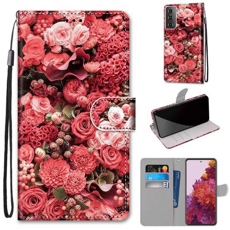 Lærdeksel Folio Deksel Samsung Galaxy S21 5G Blomsterromantikk