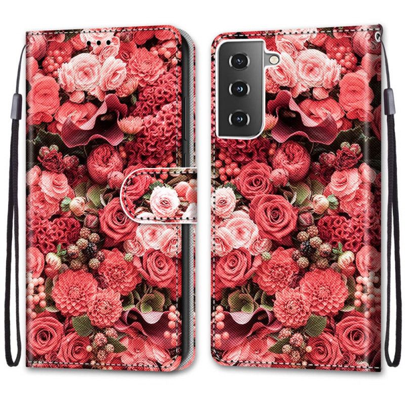 Lærdeksel Folio Deksel Samsung Galaxy S21 5G Blomsterromantikk