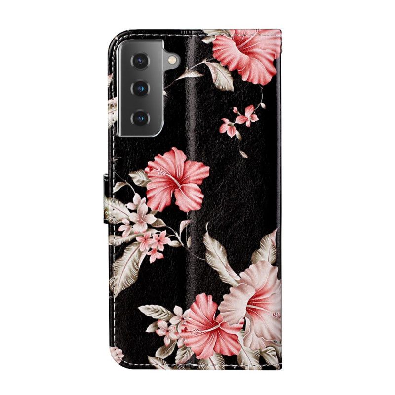 Lærdeksel Folio Deksel Samsung Galaxy S21 5G Svart Ville Blomster