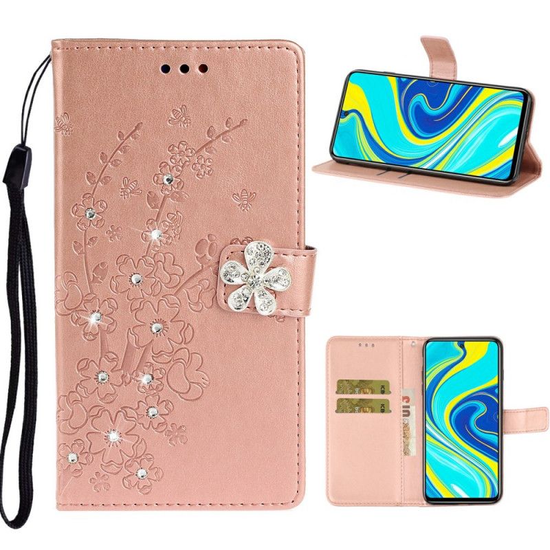 Folio Deksel for Xiaomi Redmi Note 9S / Note 9 Pro Rose Gold Blomstersjarm