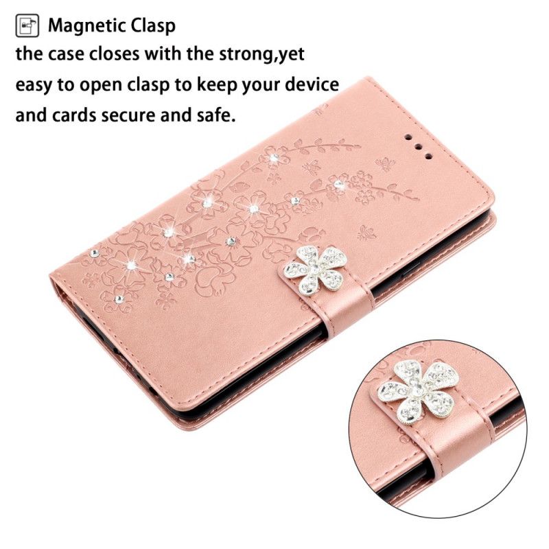 Folio Deksel for Xiaomi Redmi Note 9S / Note 9 Pro Rose Gold Blomstersjarm