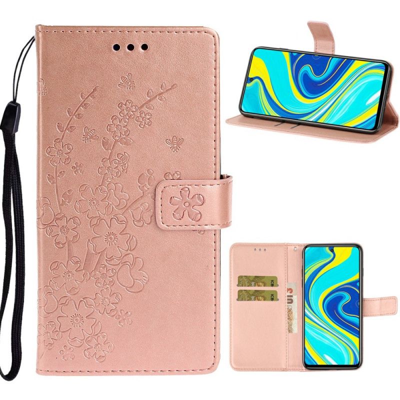 Folio Deksel for Xiaomi Redmi Note 9S / Note 9 Pro Rose Gold Sommerblomster