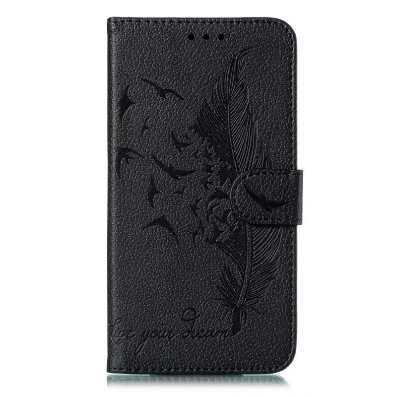 Folio Deksel for Xiaomi Redmi Note 9S / Note 9 Pro Svart Fjær Leve Drømmen Din