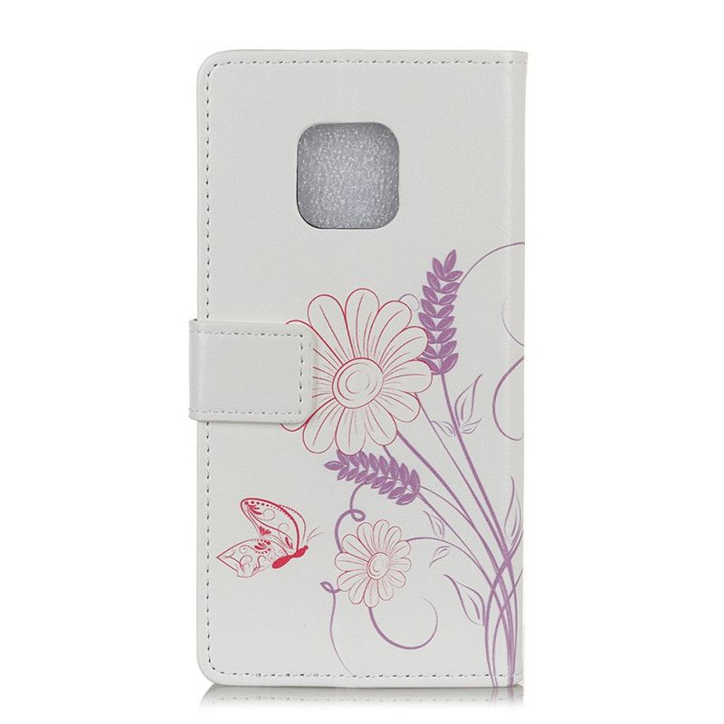 Folio Deksel for Xiaomi Redmi Note 9S / Note 9 Pro Tegning Av Sommerfugler Og Blomster