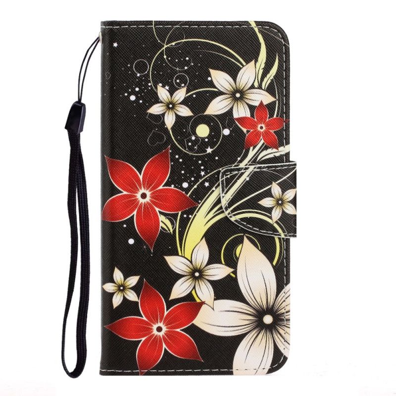 Folio Deksel Xiaomi Redmi Note 9S / Note 9 Pro Fargerike Blomster Med Stropp