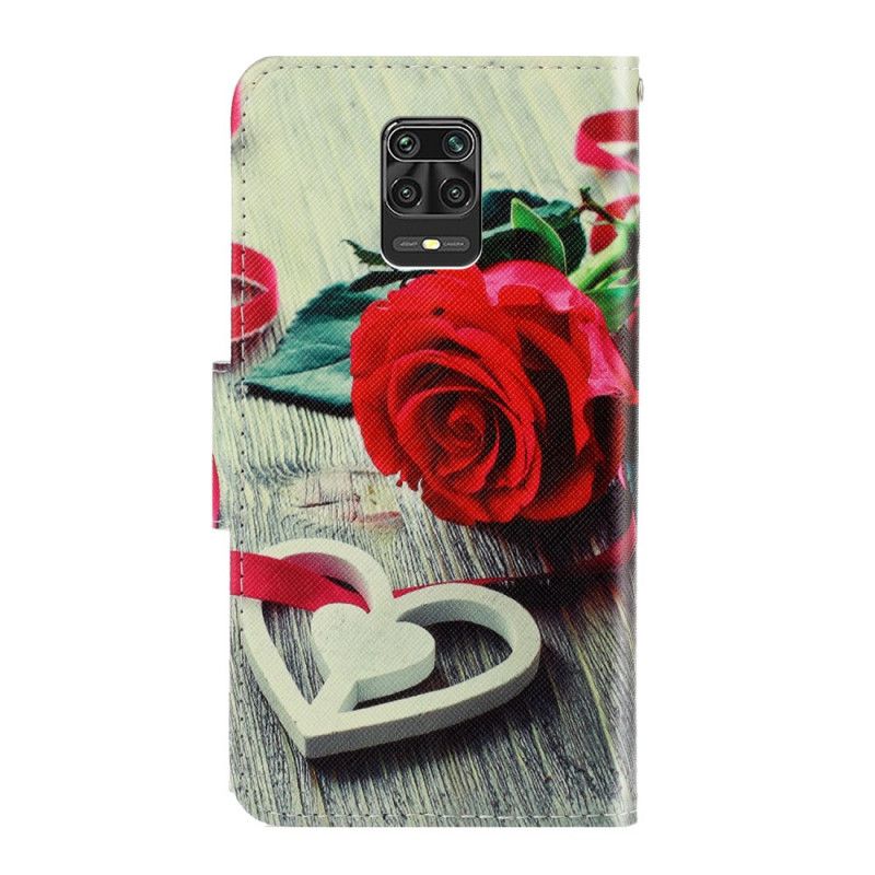 Folio Deksel Xiaomi Redmi Note 9S / Note 9 Pro Romantisk Rose Med Tanga Anti-fall