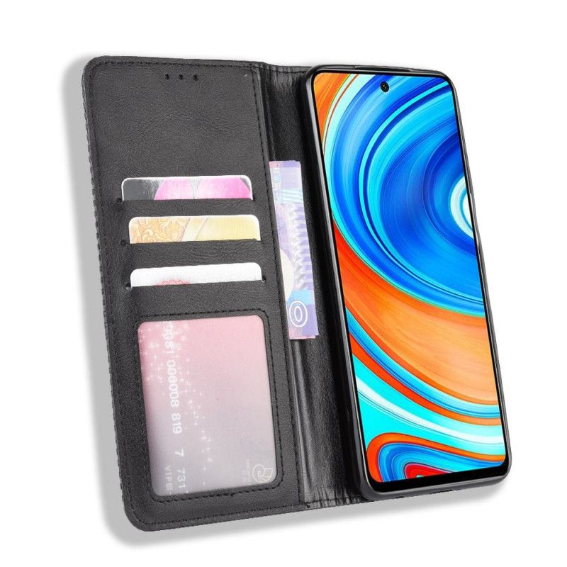 Folio Deksel Xiaomi Redmi Note 9S / Note 9 Pro Svart Mobildeksel Stilisert Vintage Skinneffekt