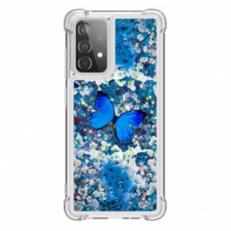 Deksel Til Samsung Galaxy A52 4G / A52 5G / A52s 5G Glitter Blå Sommerfugler