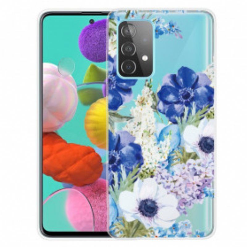 Mobildeksel Til Samsung Galaxy A52 4G / A52 5G / A52s 5G Sømløs Akvarell Blå Blomster